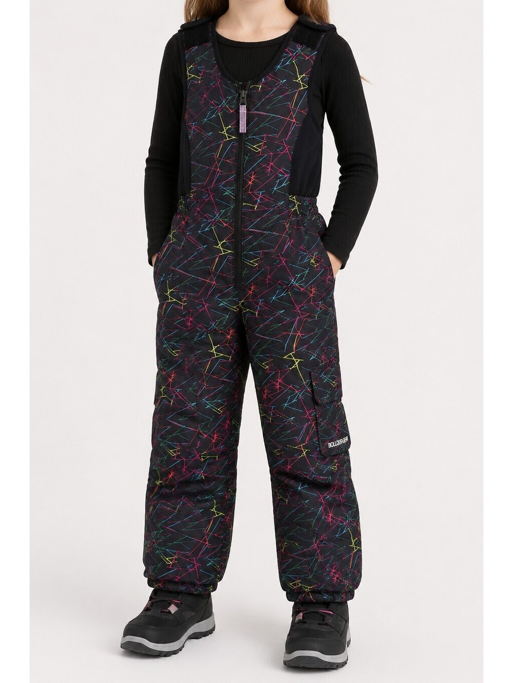 Boulder Gear Kids Snow Bib Pants Size 6 Black Neon Print Ski Snowboarding